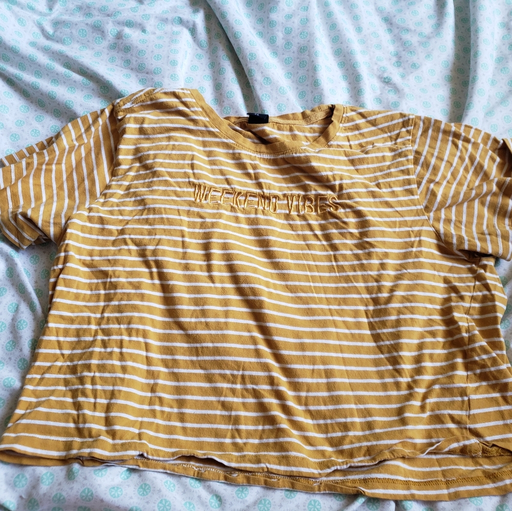 Striped "Weekend Vibes" Mustard Shirt